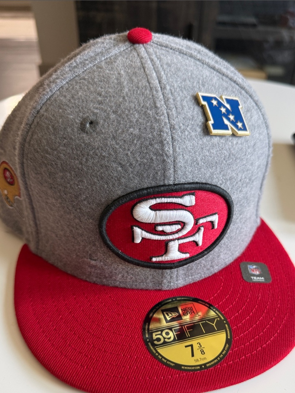 New Era San Francisco 49ers Gray and Red 59FIFTY Fitted Hat. 7 3/8